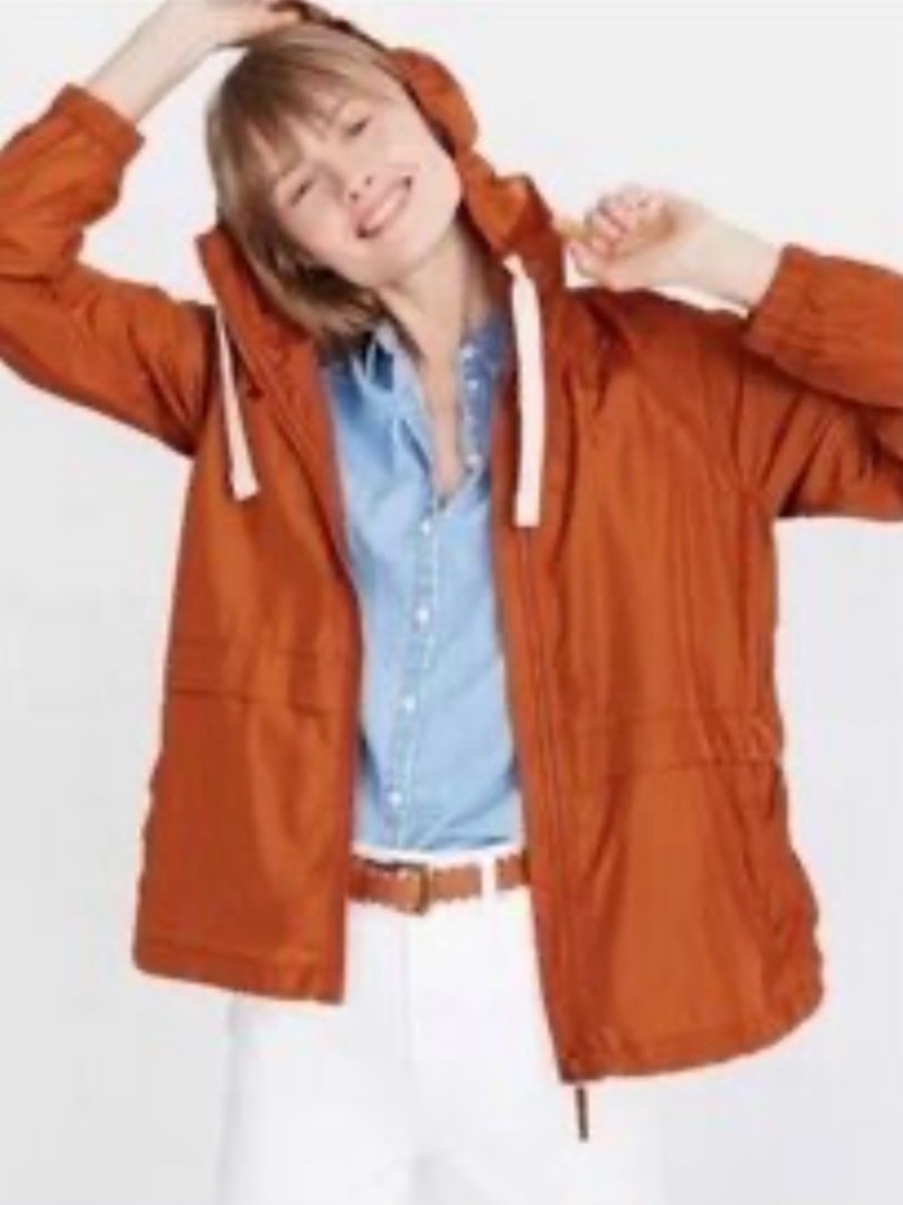 Madewell Raincheck Packable Hooded Raincoat Windbreaker Burnt Orange Women S - Picture 14 of 14